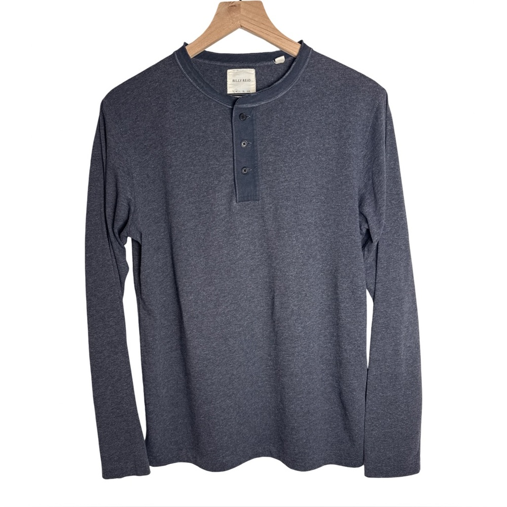 Billy‎ Reid Long Sleeve Henley Knit Tee Heather Blue Grey Mens Size M